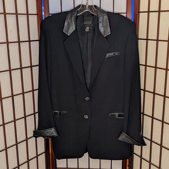 The Limited 80s 90s black blazer with leather details sz.small - Picture 1 of 5